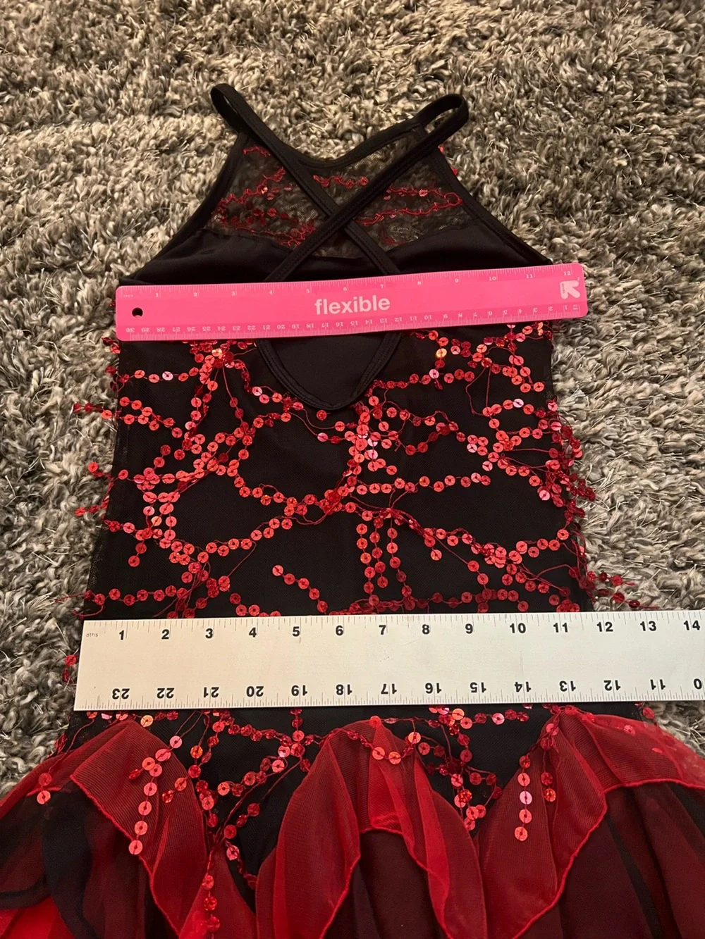 Girls' Red & Black Sequin Fringe Dance Costume